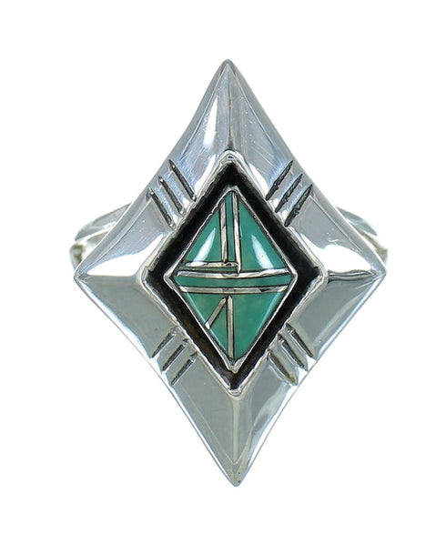Southwestern Turquoise Inlay And Sterling Silver Ring Size 5-1/2 WX79995